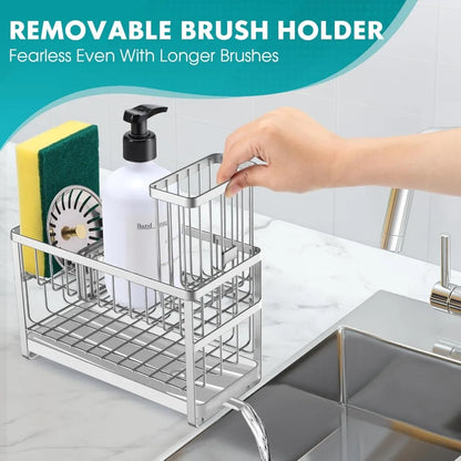 Sponge Holder for Kitchen Sink Organizer Caddy,2 Tier Dish Brush Scrubber Holder,Stainless Steel Sink Box Utensil Holder,Soap D