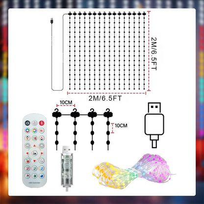 Smart LED Curtain Lights RGB Light String App Control Waterproof DIY Fairy Light USB Plug Text Pattern for Party Room Decoration