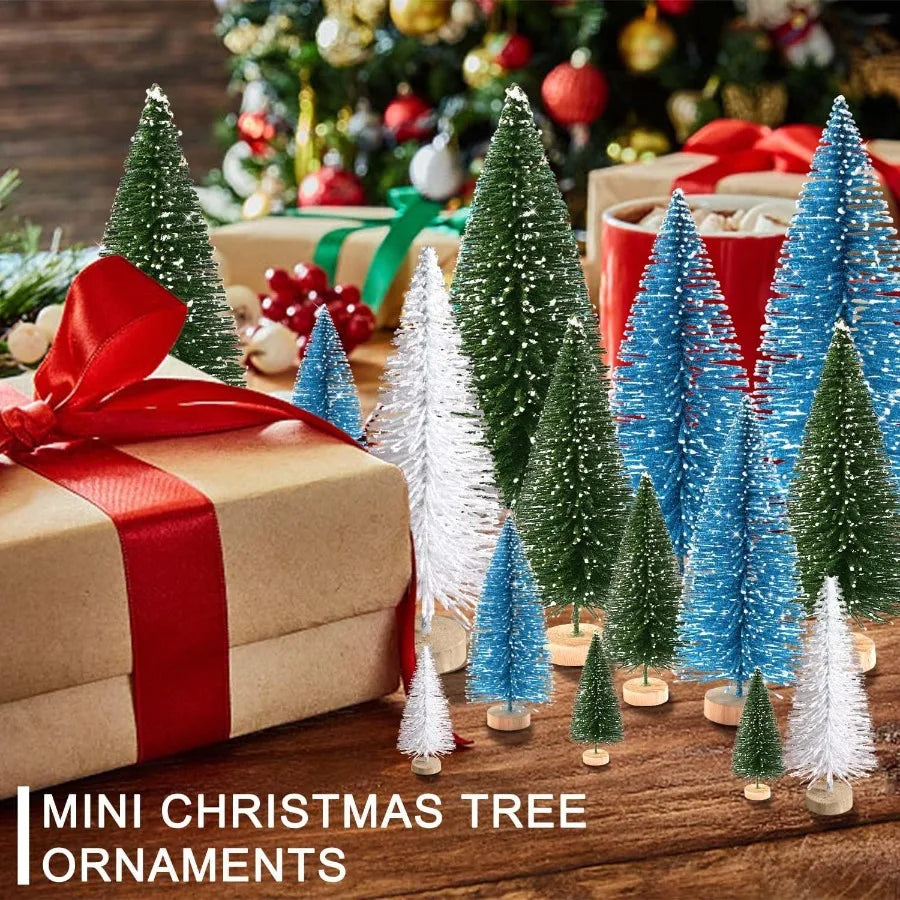 30Pcs Mini Christmas Trees Artificial Christmas Tree Bottle Brush Trees with Wooden Base for Christmas Decor Christmas Party Ho