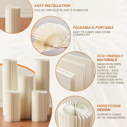 2 cylindrical flower stands, foldable PVC paper pillar display stand wedding center stand,suitable for birthday party decoration