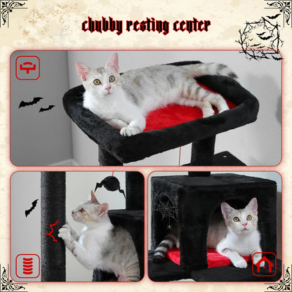 Gothic Cat Tree for Indoor Cats, Tall Cat Tower with Super Large Hammock, Sisal Covered Scratching Post Cozy Condo Top Perch