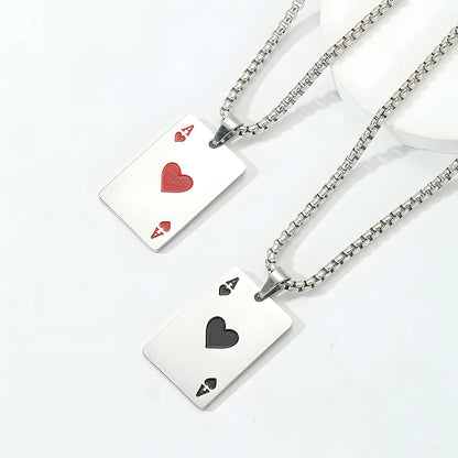 Stainless Steel Poker Card Ace of Spades Necklace Pendant Chain Playing Cards Jewelry Ace of Hearts Necklaces