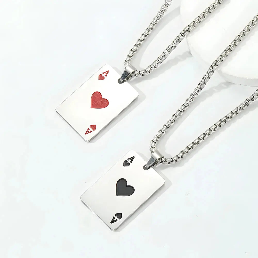 Stainless Steel Poker Card Ace of Spades Necklace Pendant Chain Playing Cards Jewelry Ace of Hearts Necklaces
