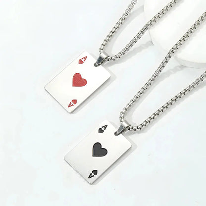 Stainless Steel Poker Card Ace of Spades Necklace Pendant Chain Playing Cards Jewelry Ace of Hearts Necklaces