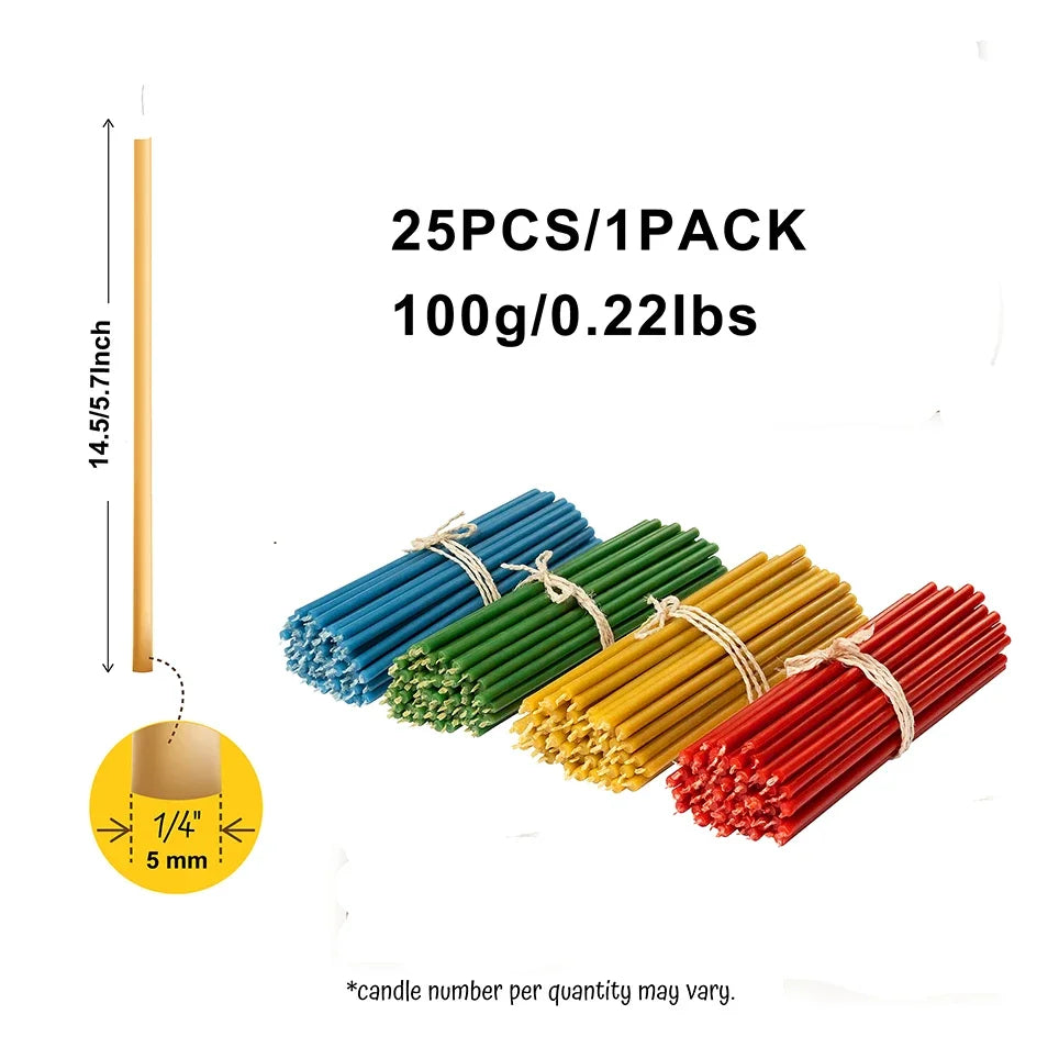 25PCS/1PACK Hanukkah Candle Natural Beeswax Chanukah Candles Thin Taper Honey Candles for Ritual Birthday Unscented