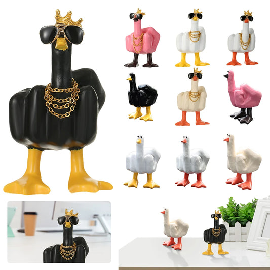 Middle Finger Duck Decorative Figurine Resin Tabletop Duck Ornament 7.5cm Funny Duck Statue for Home Garden Desk Decoration