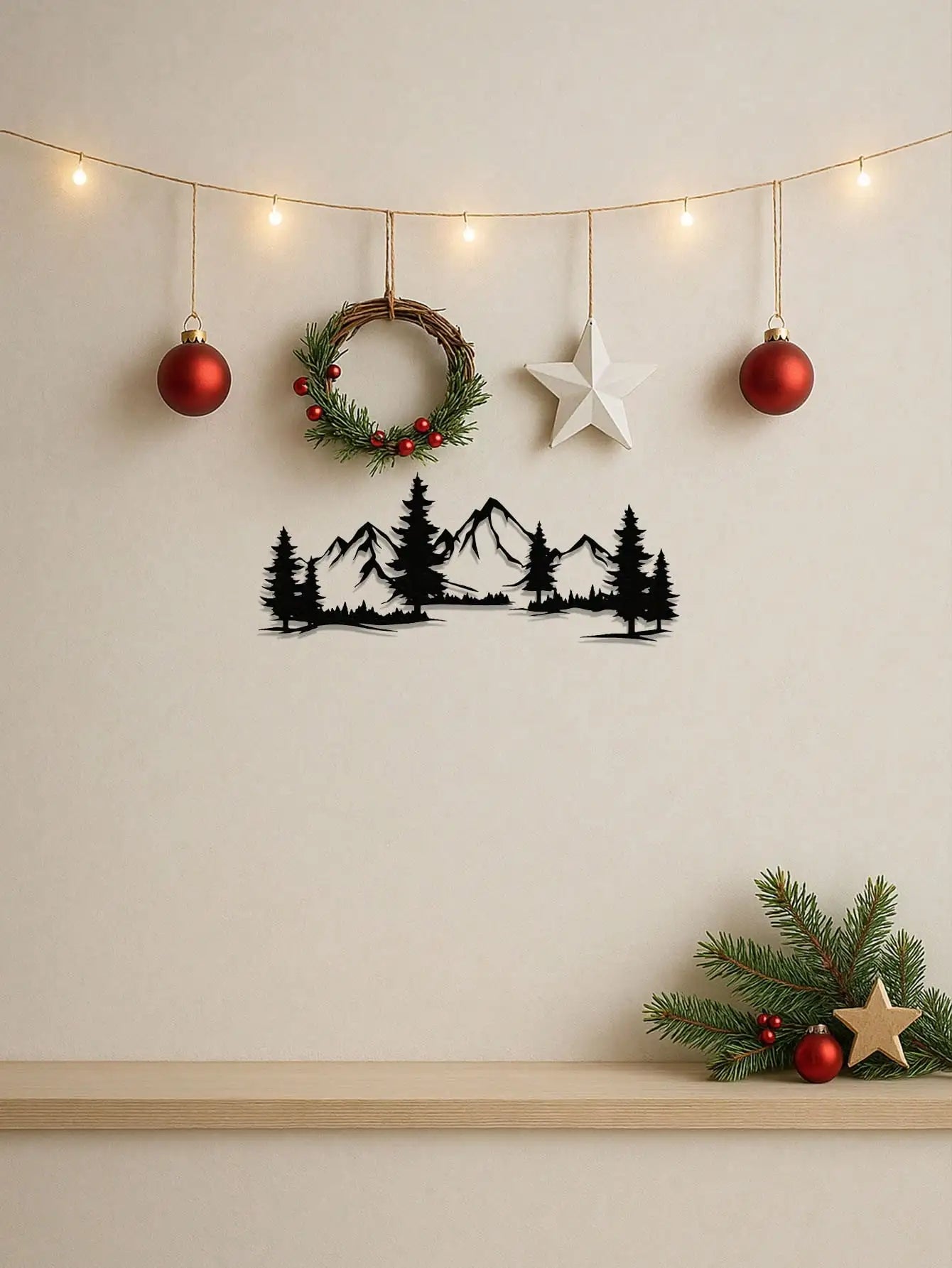 "Mountain & Forest Metal Wall Art – Black Farmhouse Decor | Nature-Inspired Indoor Hanging"