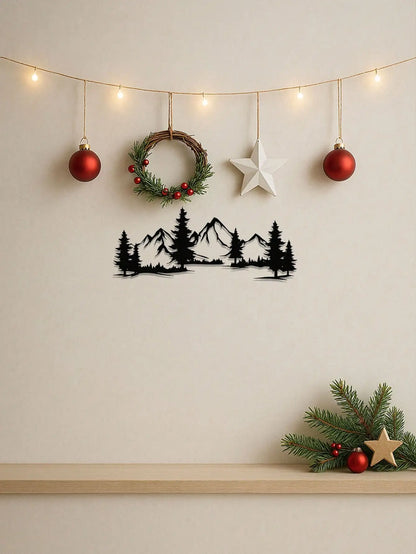 "Mountain & Forest Metal Wall Art – Black Farmhouse Decor | Nature-Inspired Indoor Hanging"