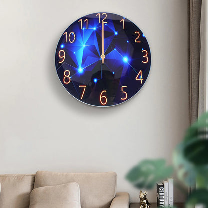 12Inch Wall Clock Silent Large Wall Clock Glass Wall Clock Battery Operated Blue Decorative Wall Clocks