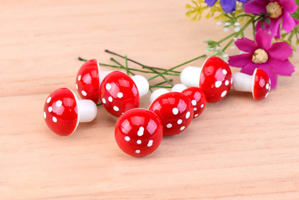 50pcs Cute Red Mushroom Model Garden Embellishment Small Decoration Suitable
