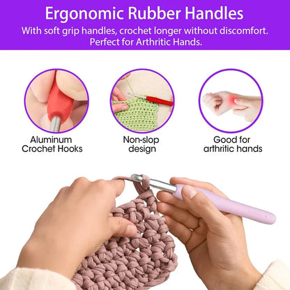 Large Crochet Hooks 2.0~10.0mm Soft Grip Yarn Needle Kits Knitting Needles with Ergonomic Handles