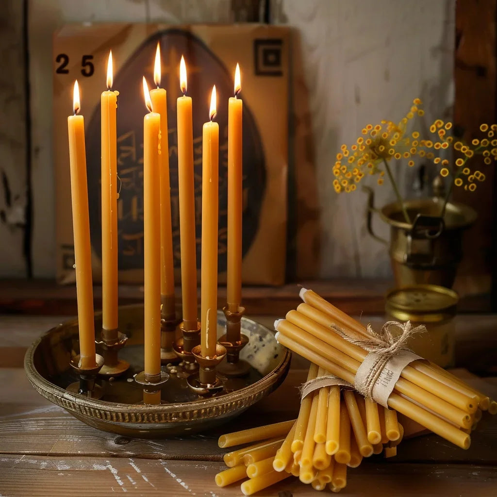 25PCS/1PACK Hanukkah Candle Natural Beeswax Chanukah Candles Thin Taper Honey Candles for Ritual Birthday Unscented