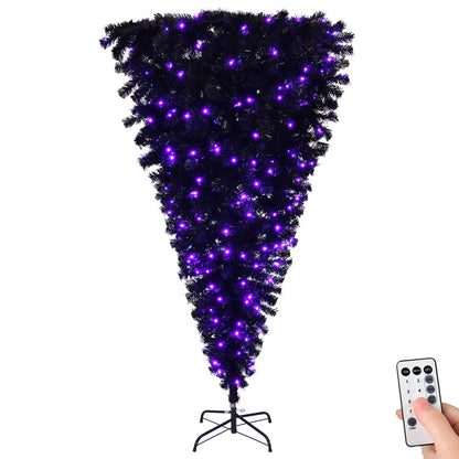 6ft Pre-Lit Premium Hinged Artificial Xmas Christmas Tree 250 LED Light Black