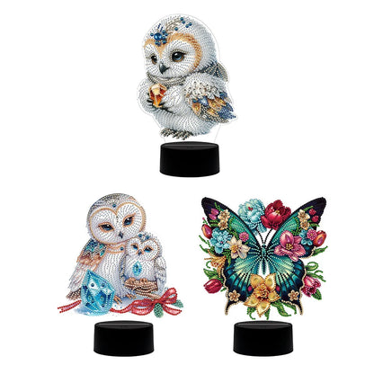 DIY Diamonds Painting Animals Table Lamp Handmade Diamond Mosaic Lamp LED Diamond Embroidery Night Lamp for Office Desktop Decor