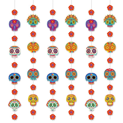 Day of the Dead Party Supplies 8 Pcs Sugar Skull Decorations Mexican Fiesta Banner for Home Wall Door Hanging Decorations