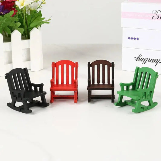 Wooden Mini Rocking Chair Desktop Decor Dollhouse Accessories DIY Ornament Miniature Landscape Chair Model Home Office Display