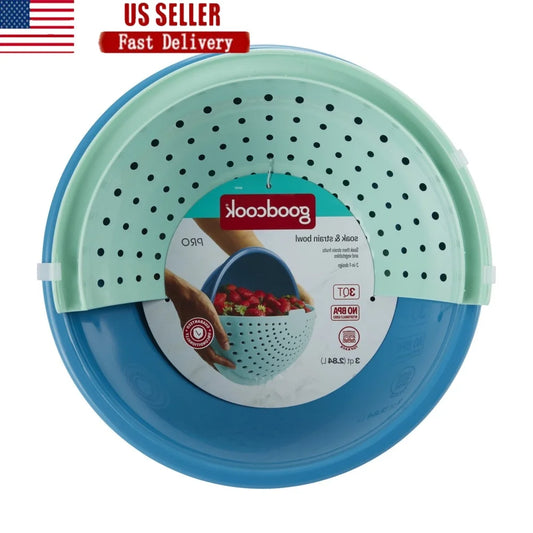 2-in-1 Soak Strain Bowl Non-Slip Colander Kitchen Food Strainer Plastic Mixing Serving Drainage Compact Storage Tools