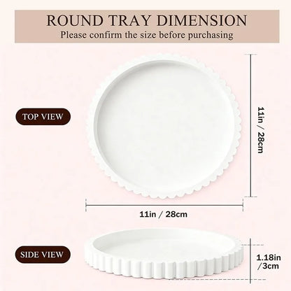 White Round Fluted Decorative Resin Tray for Bathroom Vanity, Perfume, Jewelry & Decor
