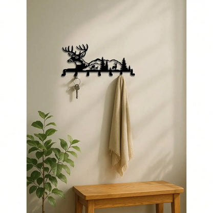 "Boho Deer & Forest Woodland Wall Key Holder – Rustic Entryway Organizer, Nature-Inspired Decor & Gift"