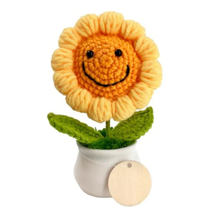 Crochet Flowers Sunflower Potted: Handmade Artifical Knitted Flower Decor Ideal for Birthday Thank You Present