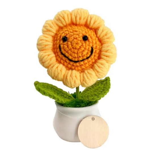 Crochet Flowers Sunflower Potted: Handmade Artifical Knitted Flower Decor Ideal for Birthday Thank You Present