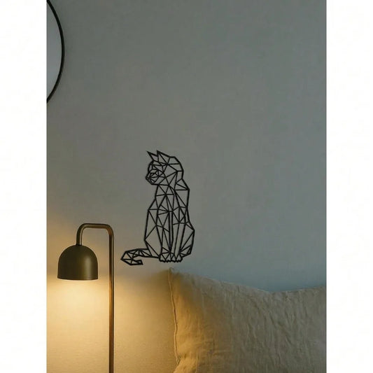 Boho Chic Wrought Iron Cat Wall Art – Modern Geometric Metal Cat Decor, Handcrafted 3D Wall Hanging Sculpture for Home