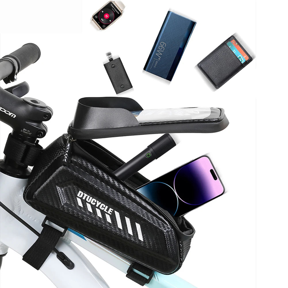 1.5L Bicycle Phone Front Frame Bag 7.4 Inch Touchscreen Bike Frame Front Tube Bag Hard Casing Bike Bag Bike Accessories
