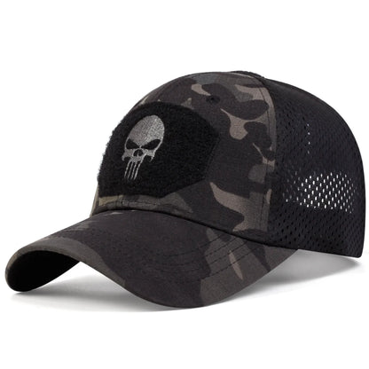 Unisex Skull Embroidered Baseball Caps Outdoor Breathable Mesh Tactics Mountaineering Peaked Hat Adjustable Snapback Caps