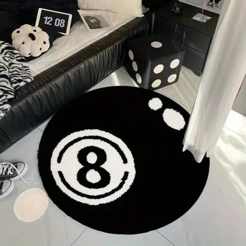 8-Ball Pool Table Rug Round Billiard Carpet Mat 24x24 Inch Soft Floor Decor