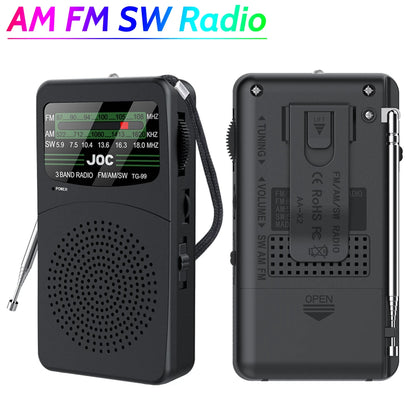Portable AM/FM/SW Radio with LED Flashlight with Earphone Jack for Outdoor Camping Emergency Gifts for Seniors Elderly