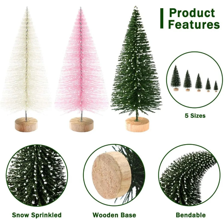 30Pcs Mini Christmas Trees Artificial Christmas Tree Bottle Brush Trees with Wooden Base for Christmas Decor Christmas Party Ho