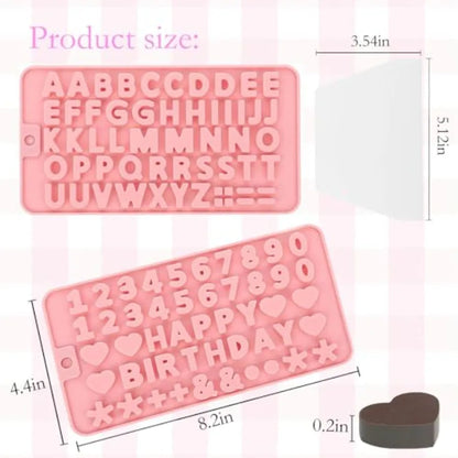 2 pcs Letter Chocolate Molds and Number Silicone MoldsReusable Alphabet Candy Molds NonStick Happy Birthday Cake Decorations Ba