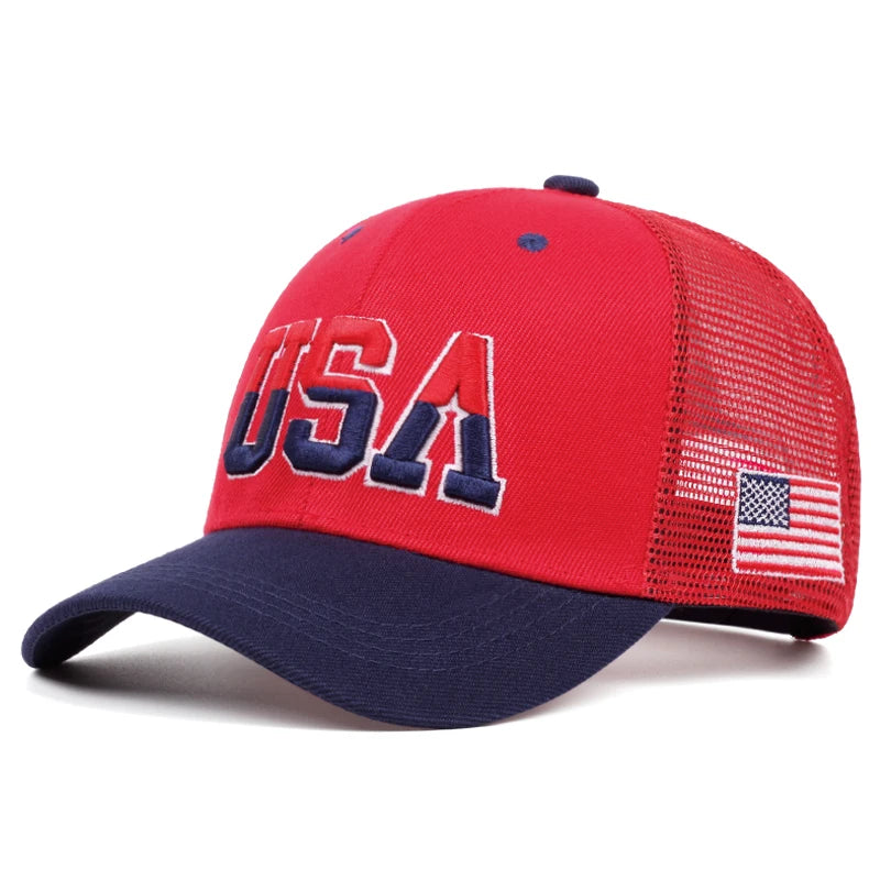 Cotton Mesh Hat USA Side Embroidered American Flag Fashionable Hip Hop Hat Outdoor Sunshade Hat Adjustable Baseball Hat