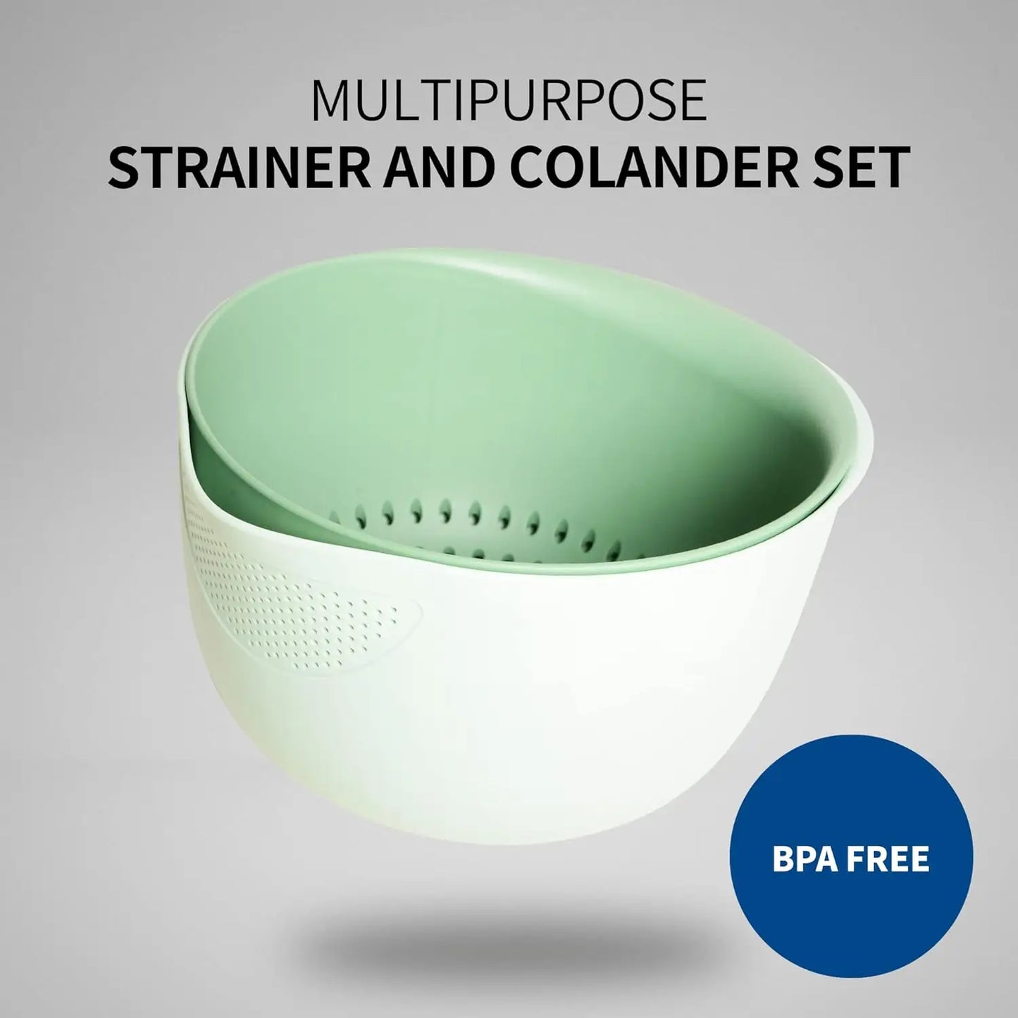 Rice Strainer and Kitchen Colander Set - Strain Rice, Quinoa and Small Grains - Soak, Wash and Drain Vegetables and Fruit - (4