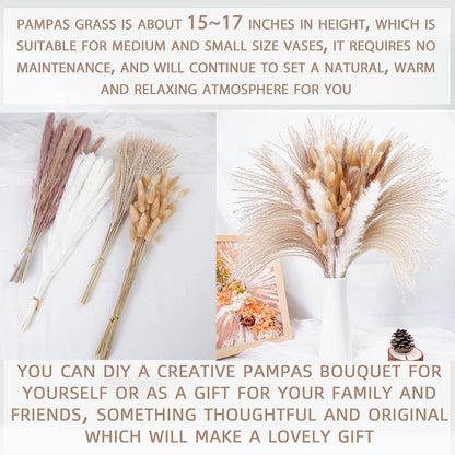 Dried Pampas Grass Decor 80-110 PCS Pampas Grass with Bunny Tails Dried Flowers Reed Grass Bouquet for Wedding Boho Flowers