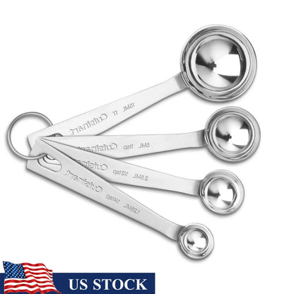 Stainless Steel Measuring Spoons Set of 4 Dishwasher Safe Kitchen Tools with Storage Ring Teaspoon and Tablespoon Included