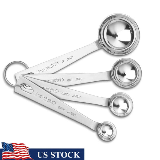 Stainless Steel Measuring Spoons Set of 4 Dishwasher Safe Kitchen Tools with Storage Ring Teaspoon and Tablespoon Included