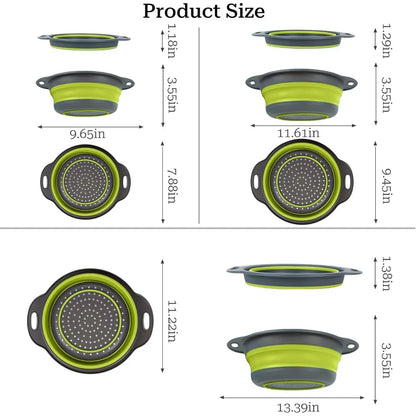 Collapsible Colander 3-Pack Set Space-Saving Foldable Kitchen Strainer with Non-Slip Base Durable Thickened PP+TPE Collapsible S