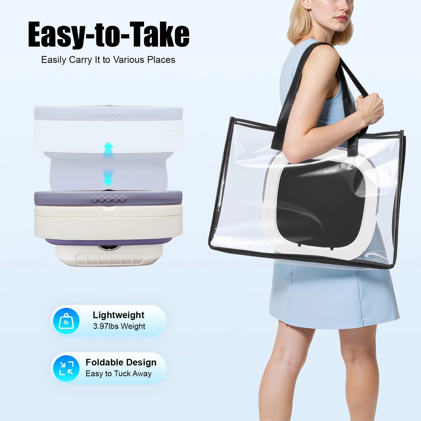 Mini Foldable Washing Machine 12L Capacity Pure Copper Motor 3 Washing Modes Easy To Move for Baby Clothes Underwear