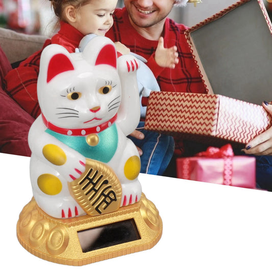 Chinese Lucky Cat Decoration Waving Arm Solar Light Induction Statue Figurine
