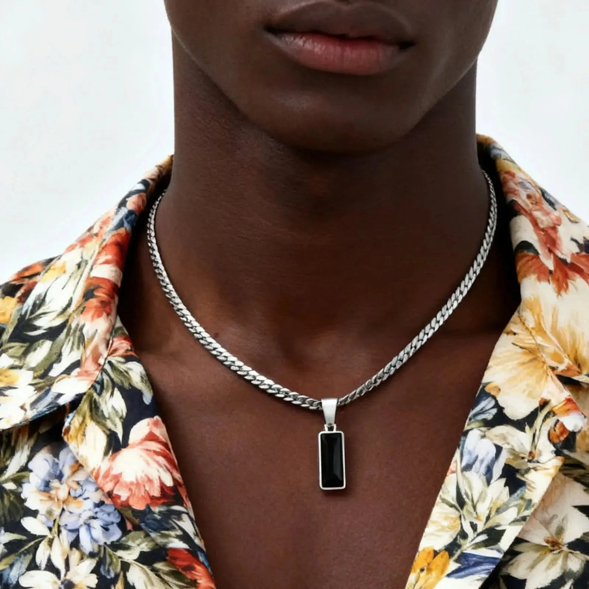 Stylish Geometric Stone Pendent Necklaces, Stainless Steel Flat Chain&nbsp;