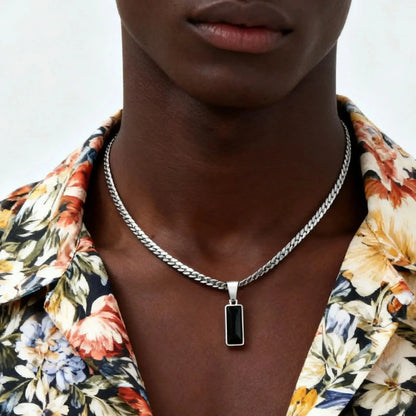 Stylish Geometric Stone Pendent Necklaces, Stainless Steel Flat Chain&nbsp;