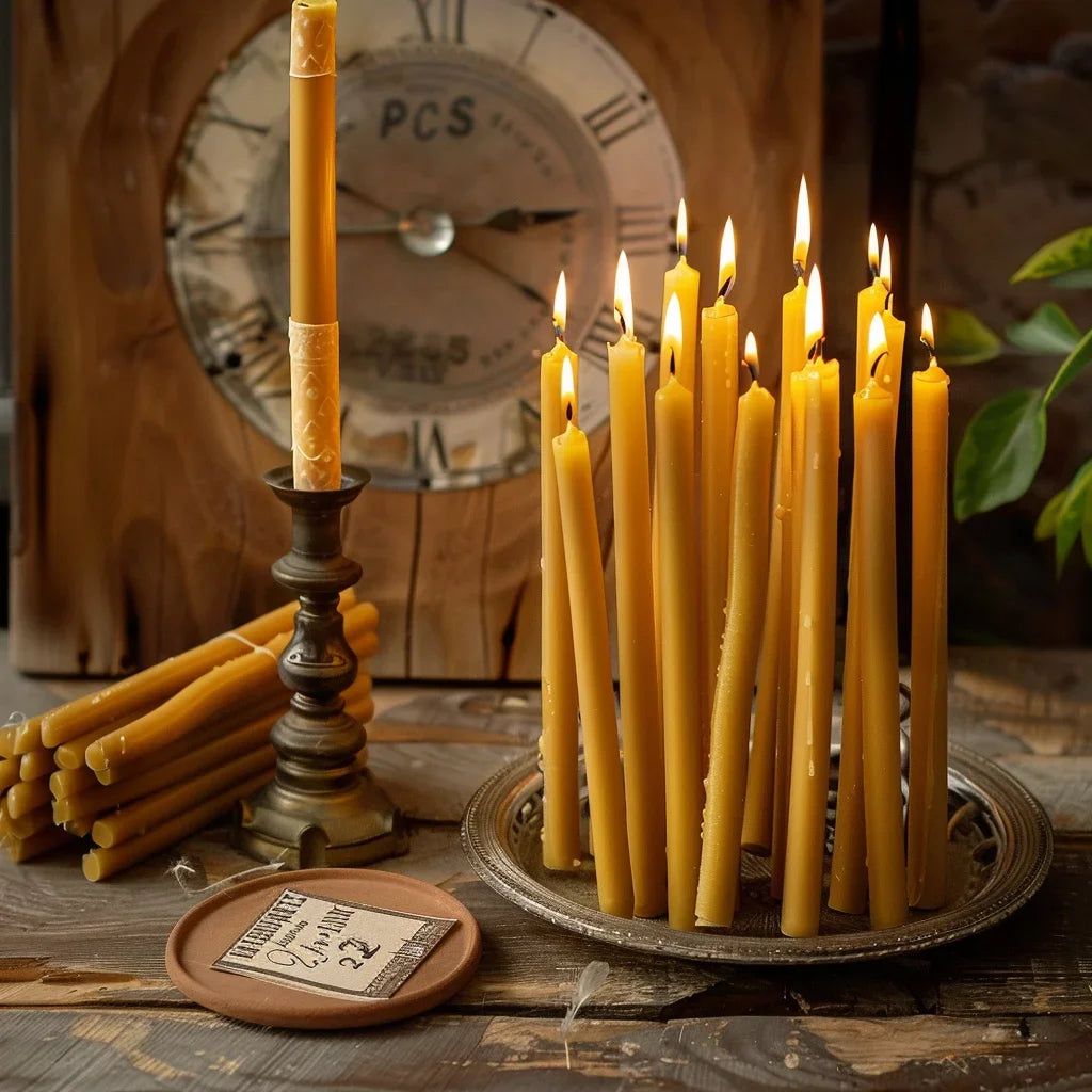 25PCS/1PACK Hanukkah Candle Natural Beeswax Chanukah Candles Thin Taper Honey Candles for Ritual Birthday Unscented