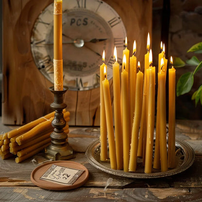 25PCS/1PACK Hanukkah Candle Natural Beeswax Chanukah Candles Thin Taper Honey Candles for Ritual Birthday Unscented