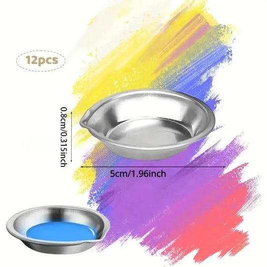 12pcs Stainless Steel Painting Color Bowls Oil Paint Trays Paint Color Mixing Cups Color Mixer Painting Tools