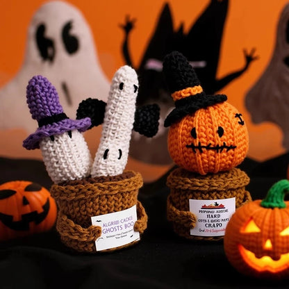 Halloween Pumpkins Crochet Punpkin Ghost Sunflower Desktop Ornament Decoration Halloweren Gift Potted Plant Summerween