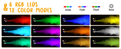U'King 600W Pumpkin Fog Machine 12 Color RGB 6LED Lighting Effect Smoke Machine Remote for DJ Show Club Halloween Maker Fogger