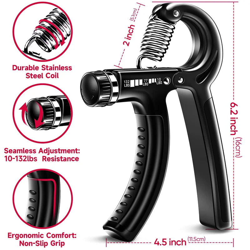 Adjustable Hand Gripper Kit (5-in-1) - Forearm & Finger Exercise, Stress Relief Ball, Portable Home Gym for Athletes