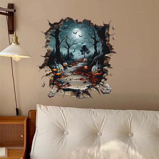 Gothic Halloween Wall Decal Haunted House Ghosts and Bats Scary Wall Decorations for Spooky Home Atmosphere