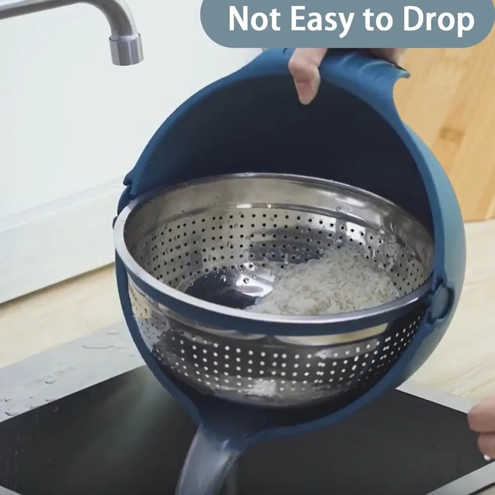 4-1 Colander with Bowl Set,Multifunction Food Strainers and Colanders for Kitchen, Pasta and Rice Strainer,Fruit and Veggie Wash